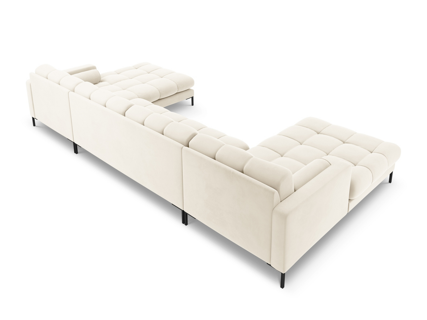 Cosmopolitan Design fløyelspanoramasofa, "Bali", 7-seter, 383 × 185 × 75 cm, Bluvel, svarte metallben