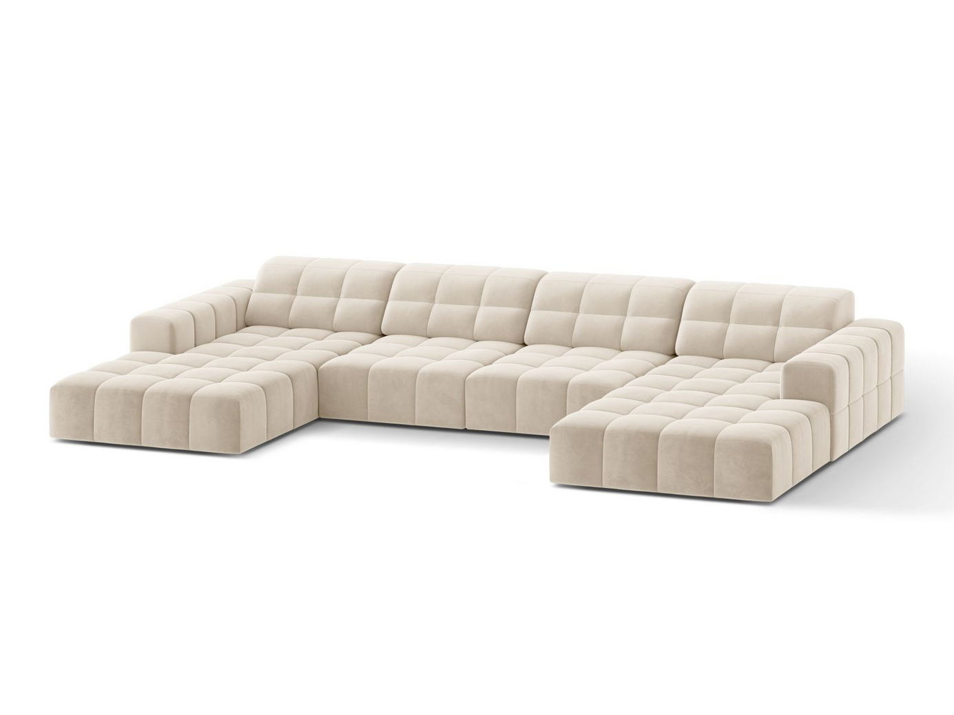 Cosmopolitan Design fløyelspanoramasofa, "Chicago", 6-seter, 375 × 167 × 78 cm, Bluvel, svarte plastben