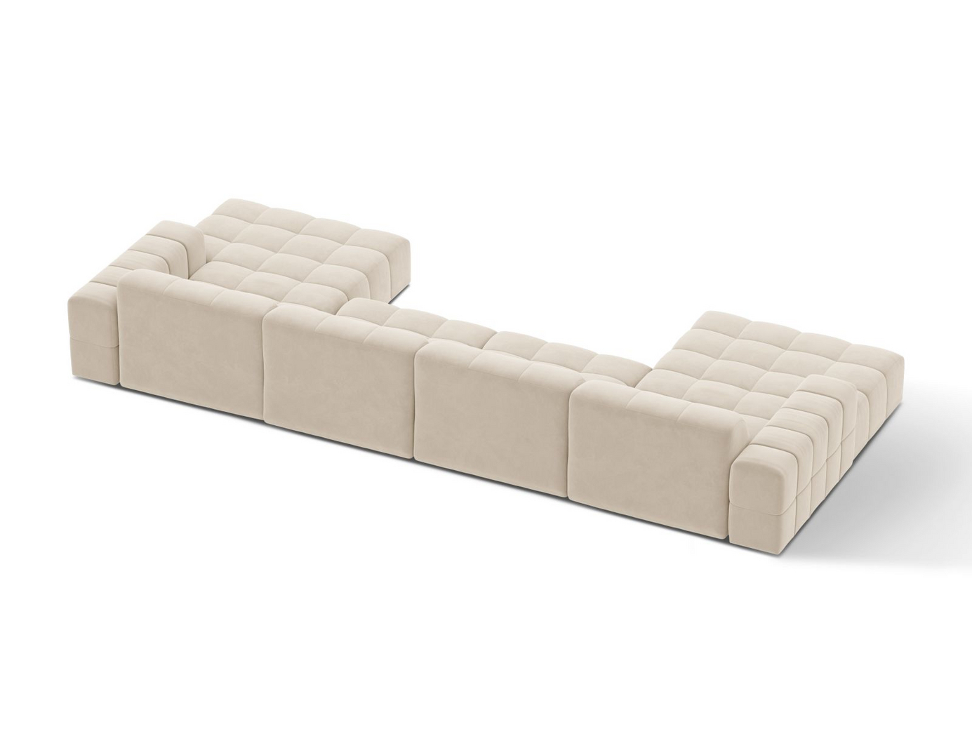 Cosmopolitan Design fløyelspanoramasofa, "Chicago", 6-seter, 375 × 167 × 78 cm, Bluvel, svarte plastben