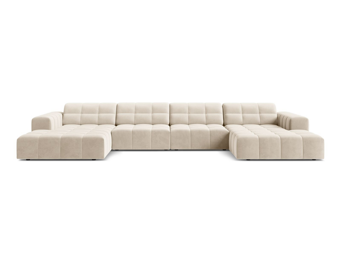 Cosmopolitan Design fløyelspanoramasofa, "Chicago", 6-seter, 375 × 167 × 78 cm, Bluvel, svarte plastben