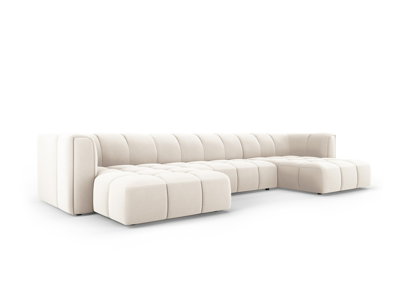 Cosmopolitan Design fløyelspanoramasofa, "Moritz", 5-seter, 346 × 160 × 70 cm, Bluvel, svarte plastben