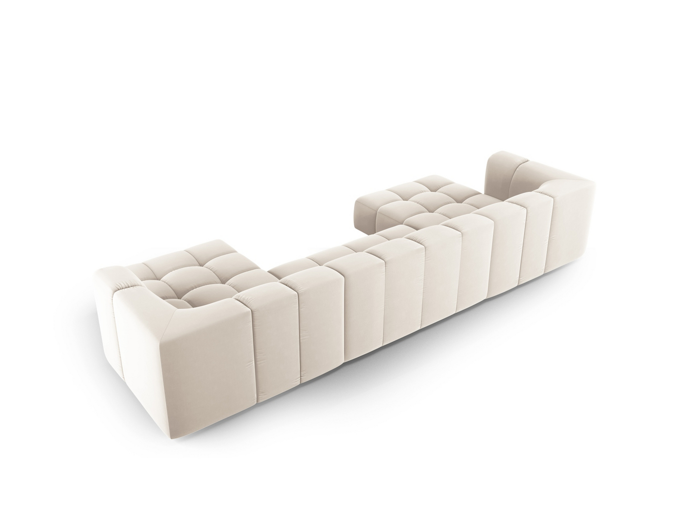 Cosmopolitan Design fløyelspanoramasofa, "Moritz", 5-seter, 346 × 160 × 70 cm, Bluvel, svarte plastben
