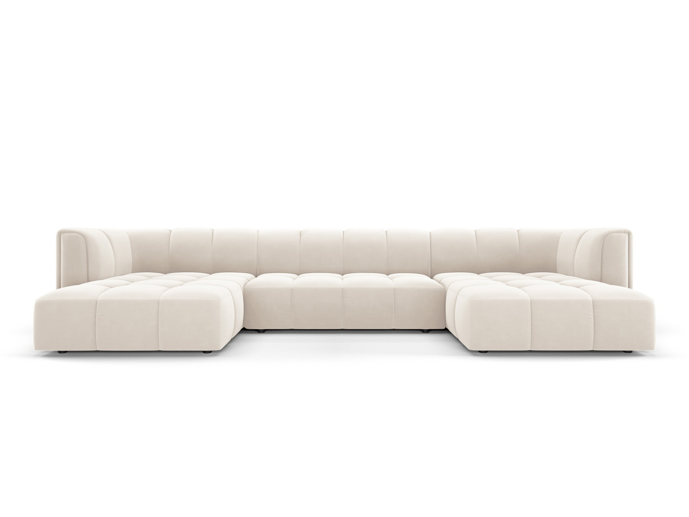 Cosmopolitan Design fløyelspanoramasofa, "Moritz", 5-seter, 346 × 160 × 70 cm, Bluvel, svarte plastben