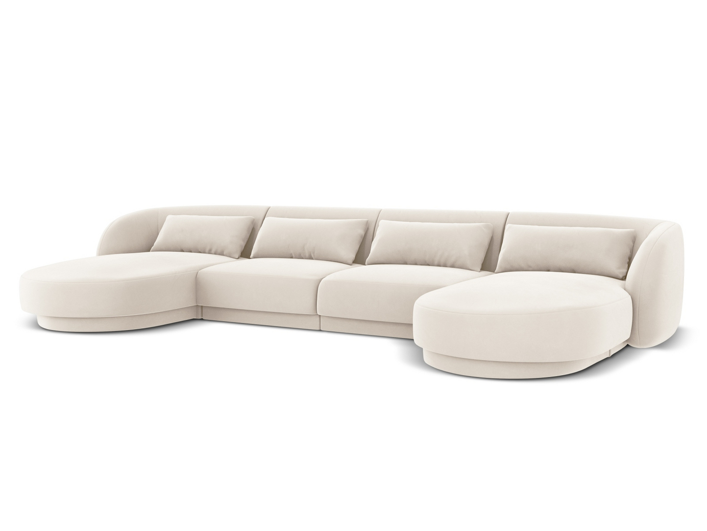 Cosmopolitan Design fløyelspanoramasofa, "Tulum", 5-seter, 330 × 156 × 70 cm, Bluvel, svarte plastben