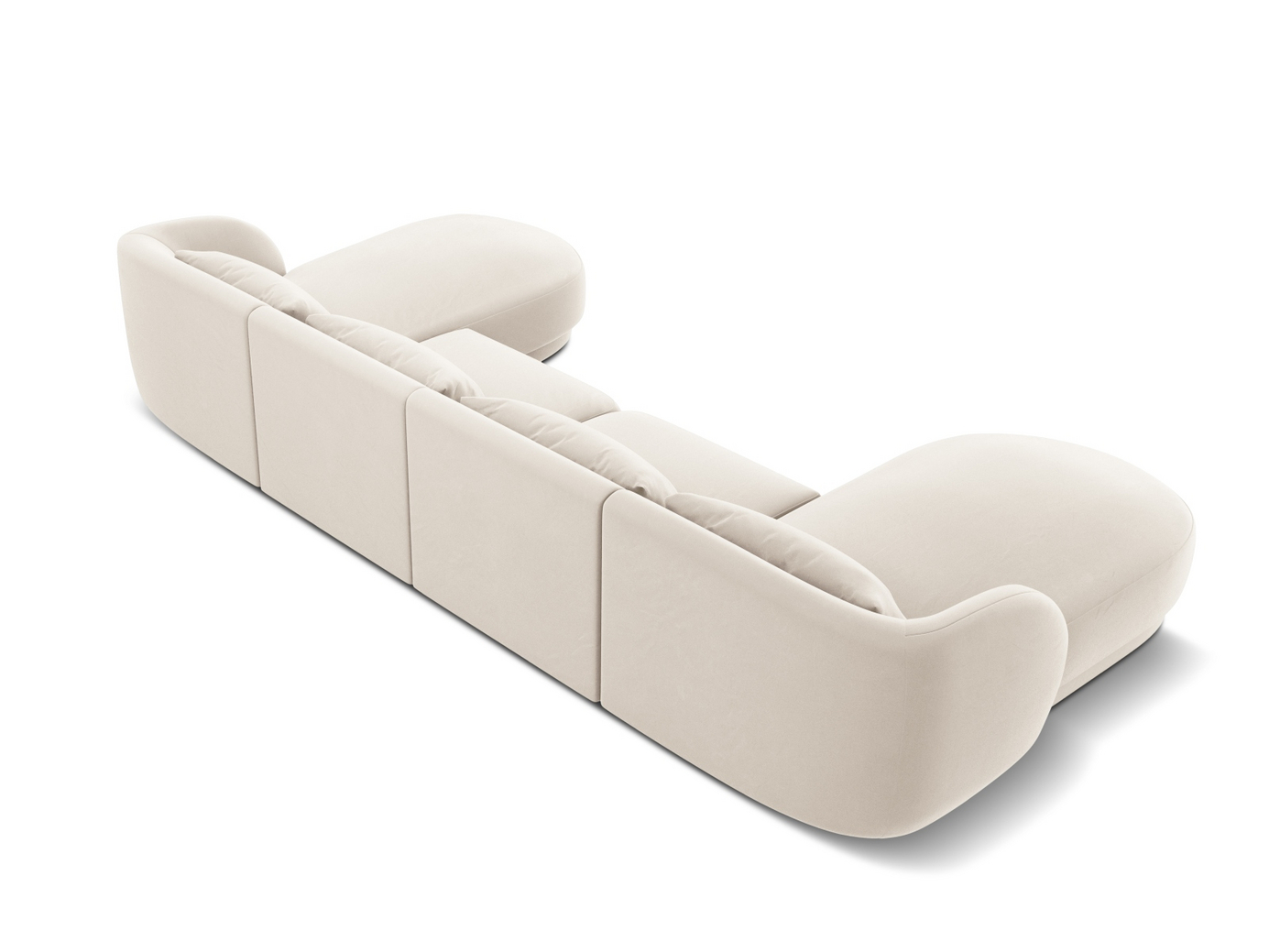 Cosmopolitan Design fløyelspanoramasofa, "Tulum", 5-seter, 330 × 156 × 70 cm, Bluvel, svarte plastben