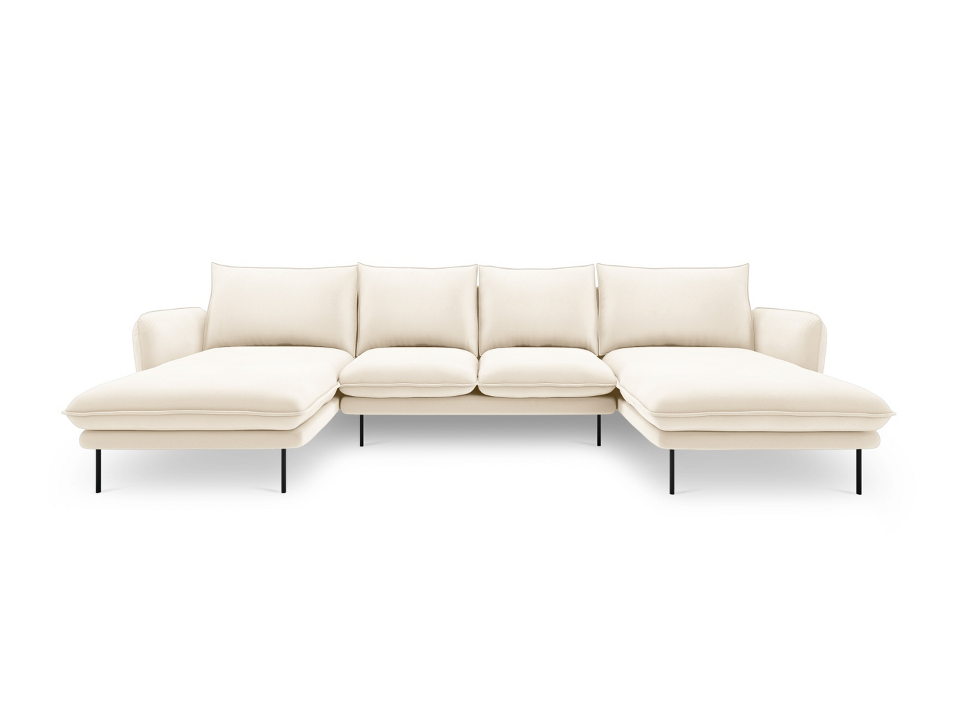 Cosmopolitan Design fløyelspanoramasofa, "Vienna", 6-seter, 350 × 170 × 95 cm, Bluvel, svarte metallben
