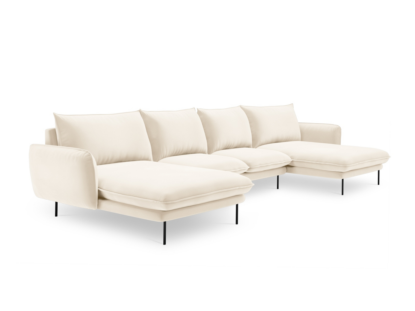 Cosmopolitan Design fløyelspanoramasofa, "Vienna", 6-seter, 350 × 170 × 95 cm, Bluvel, svarte metallben