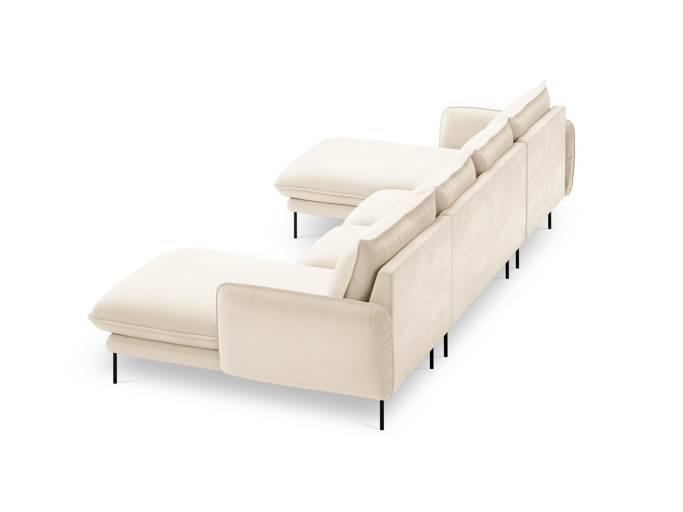 Cosmopolitan Design fløyelspanoramasofa, "Vienna", 6-seter, 350 × 170 × 95 cm, Bluvel, svarte metallben