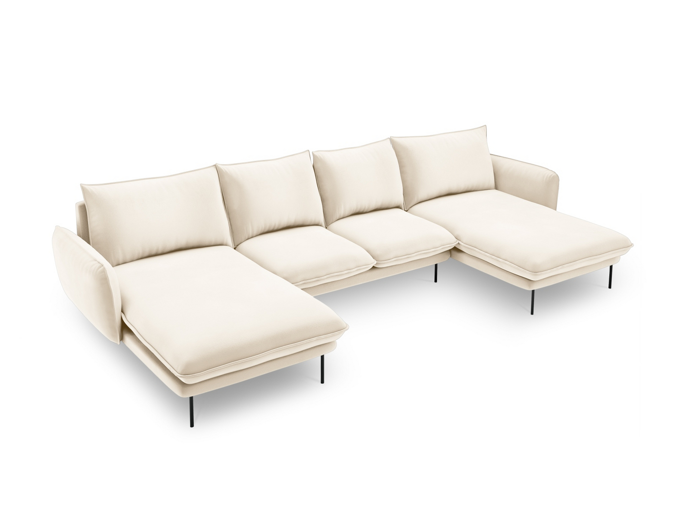 Cosmopolitan Design fløyelspanoramasofa, "Vienna", 6-seter, 350 × 170 × 95 cm, Bluvel, svarte metallben