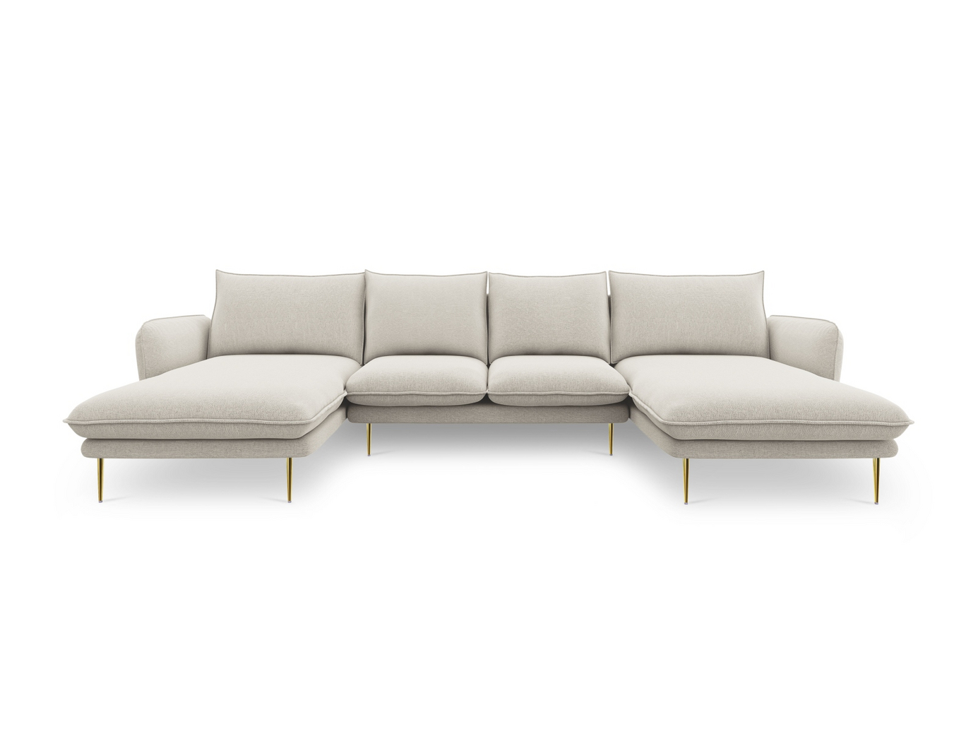 Cosmopolitan Design panoramasofa, "Vienna", 6-seter, 350 × 170 × 95 cm, Positano, gullfargede metallben