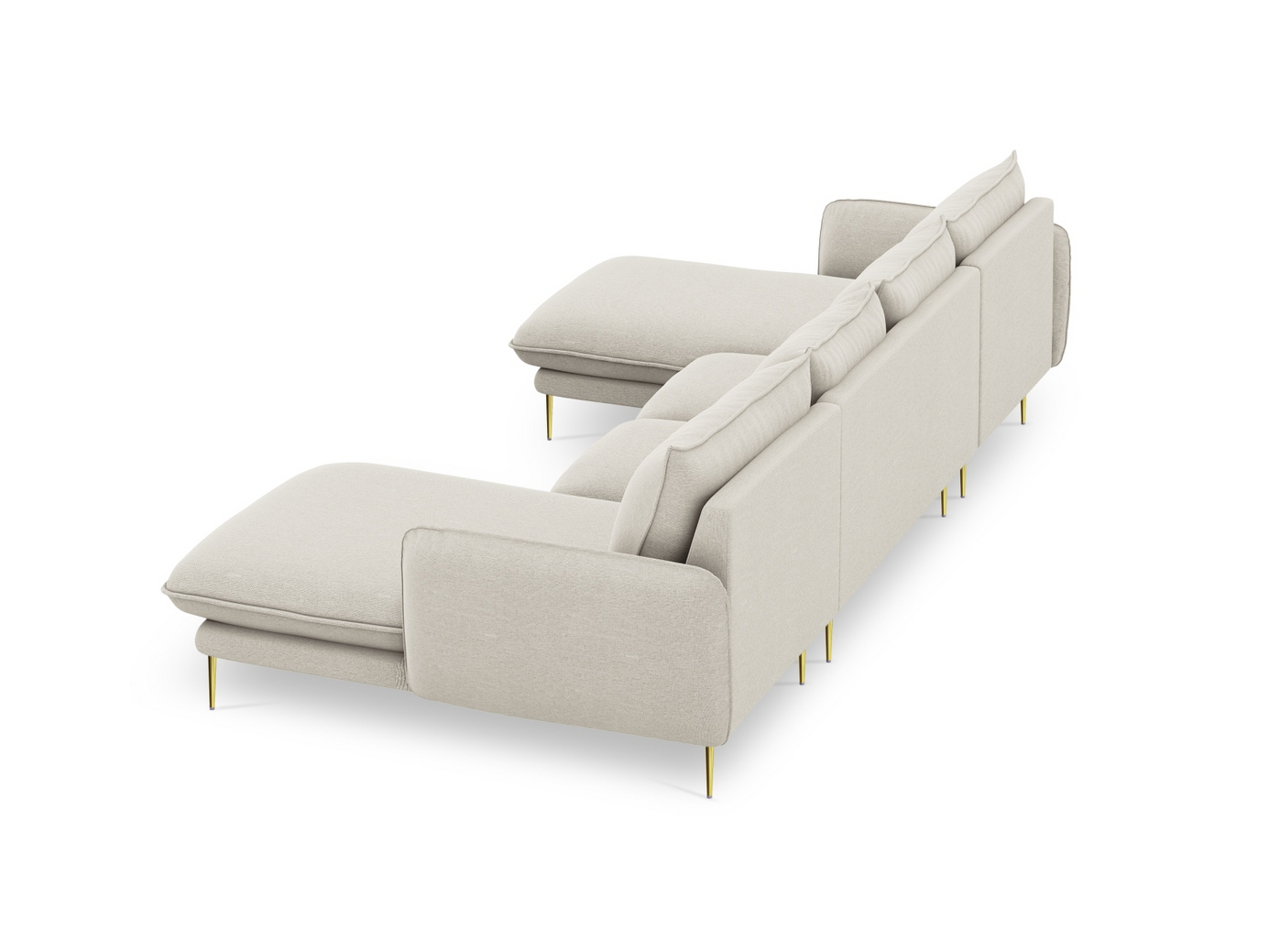 Cosmopolitan Design panoramasofa, "Vienna", 6-seter, 350 × 170 × 95 cm, Positano, gullfargede metallben