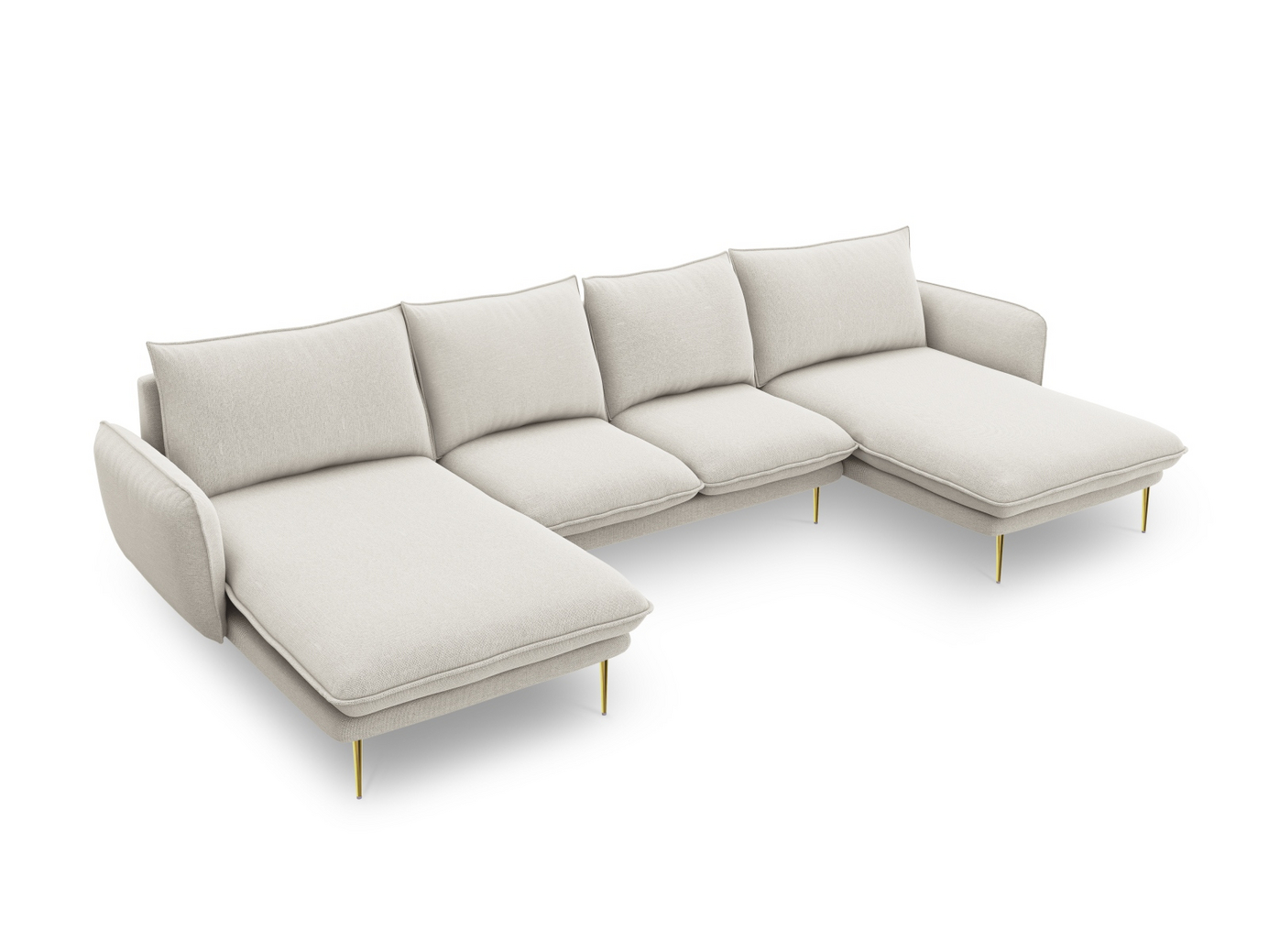 Cosmopolitan Design panoramasofa, "Vienna", 6-seter, 350 × 170 × 95 cm, Positano, gullfargede metallben