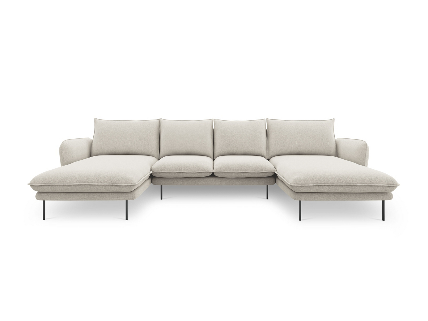 Cosmopolitan Design panoramasofa, "Vienna", 6-seter, 350 × 170 × 95 cm, Positano, svarte metallben