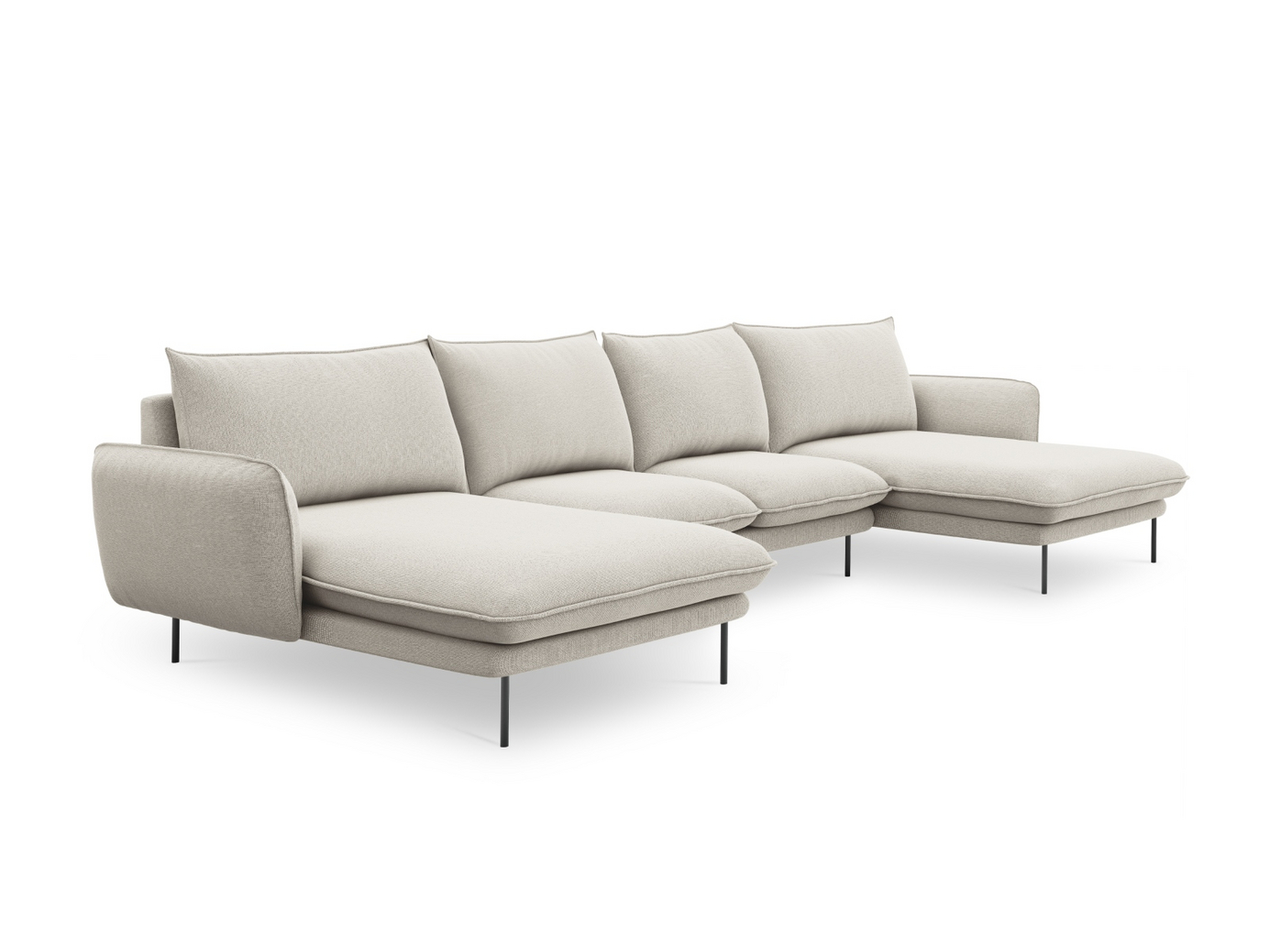 Cosmopolitan Design panoramasofa, "Vienna", 6-seter, 350 × 170 × 95 cm, Positano, svarte metallben