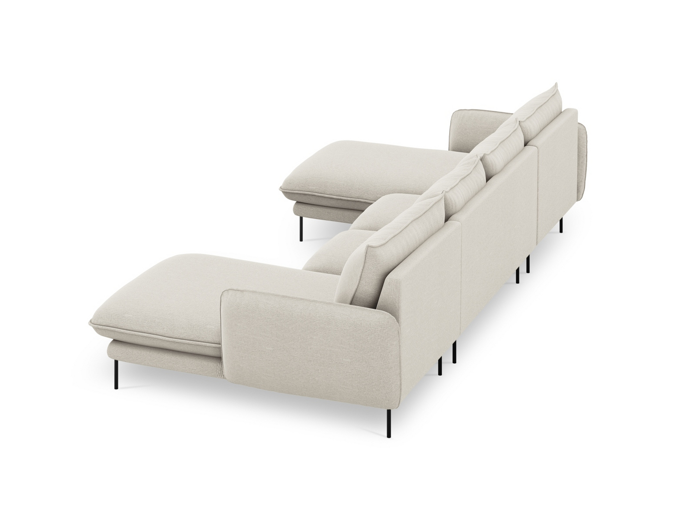 Cosmopolitan Design panoramasofa, "Vienna", 6-seter, 350 × 170 × 95 cm, Positano, svarte metallben
