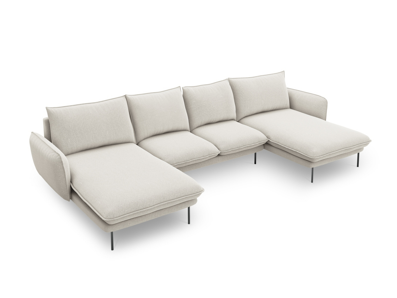 Cosmopolitan Design panoramasofa, "Vienna", 6-seter, 350 × 170 × 95 cm, Positano, svarte metallben
