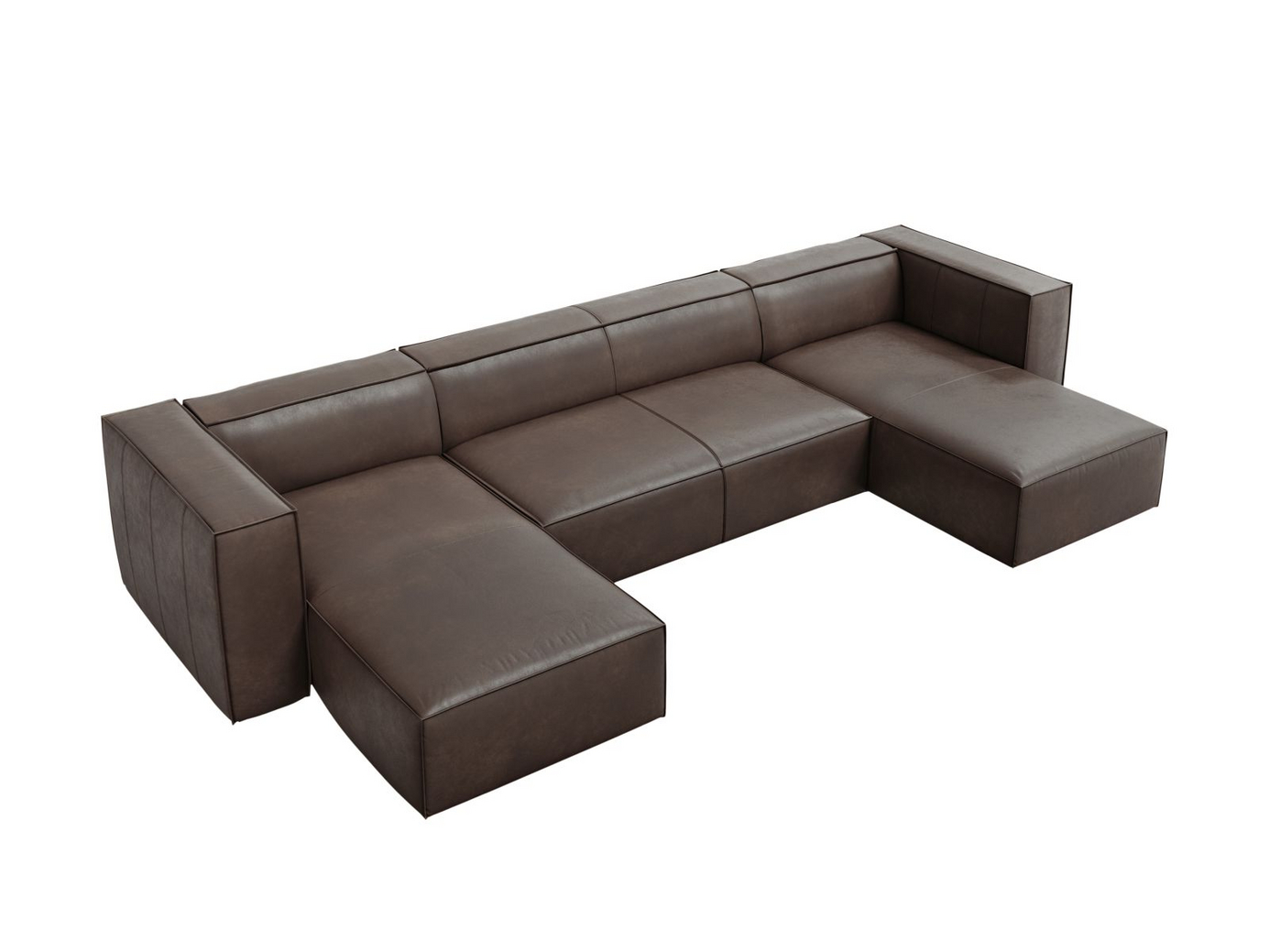 Cosmopolitan Design ekte skinn panoramasofa, "Turin", 6-seter, 375 × 173 × 68 cm, Granada, ben i svart bøk