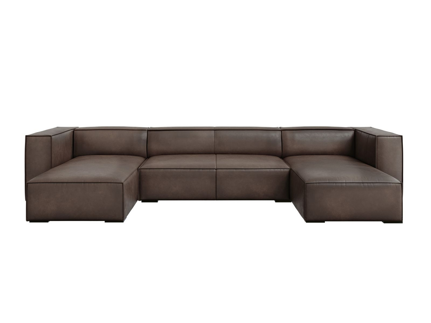 Cosmopolitan Design ekte skinn panoramasofa, "Turin", 6-seter, 375 × 173 × 68 cm, Granada, ben i svart bøk