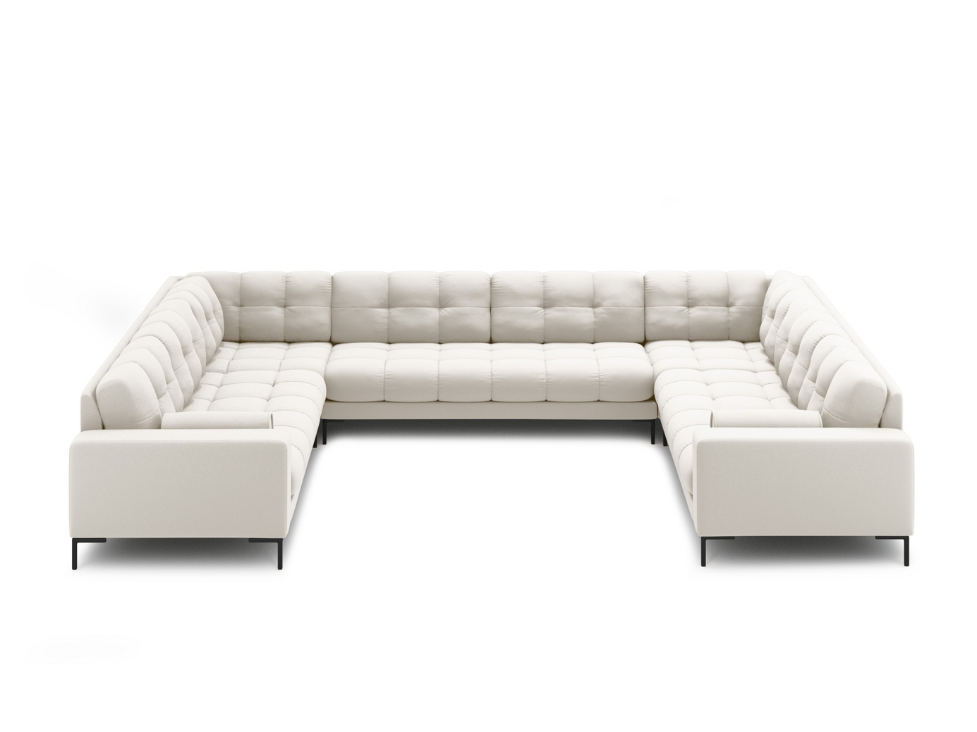 Cosmopolitan Design panoramasofa, "Bali", 9-seter, 327 × 256 × 75 cm, Neve, svarte metallben
