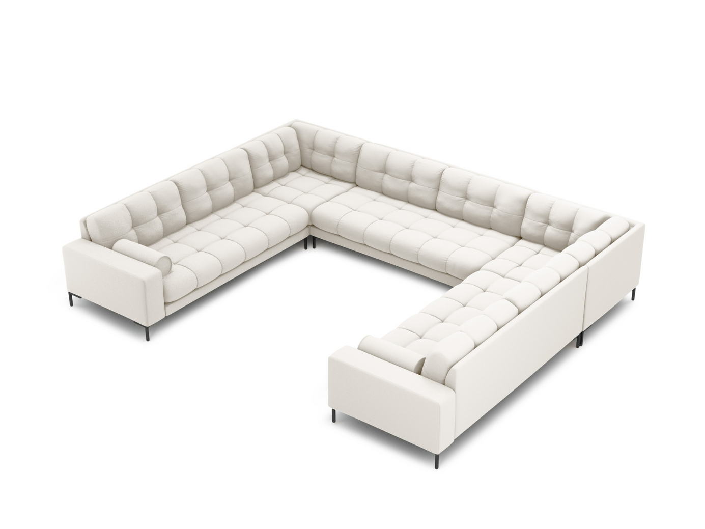 Cosmopolitan Design panoramasofa, "Bali", 9-seter, 327 × 256 × 75 cm, Neve, svarte metallben