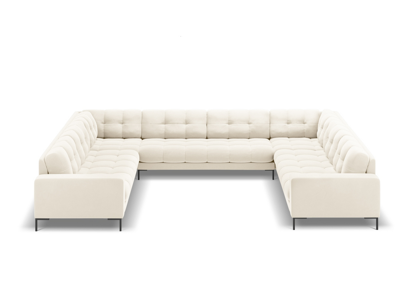 Cosmopolitan Design fløyelspanoramasofa, "Bali", 9-seter, 327 × 256 × 75 cm, Bluvel, svarte metallben