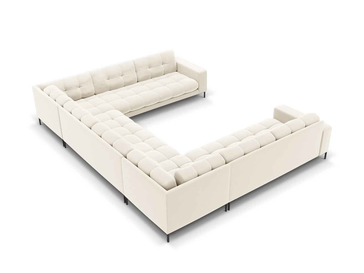 Cosmopolitan Design fløyelspanoramasofa, "Bali", 9-seter, 327 × 256 × 75 cm, Bluvel, svarte metallben