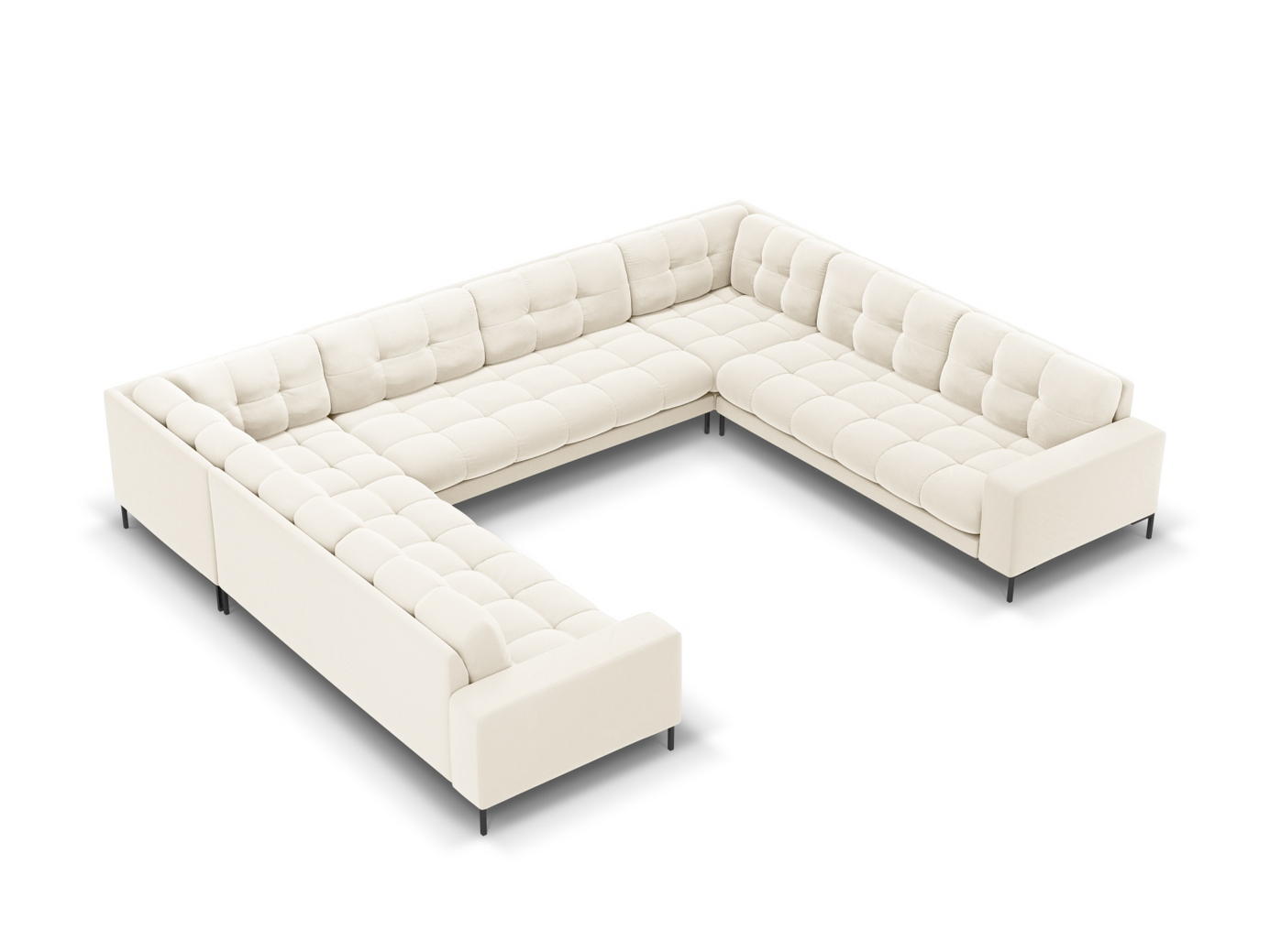 Cosmopolitan Design fløyelspanoramasofa, "Bali", 9-seter, 327 × 256 × 75 cm, Bluvel, svarte metallben