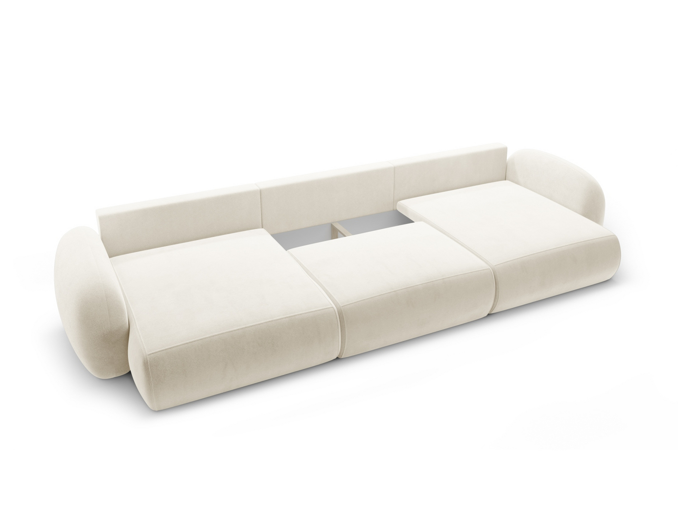 Cosmopolitan Design fløyelspanoramasovesofa med oppbevaring, "Tonale", 5-seter, 362 × 149 × 88 cm, Magic Velvet, svarte plastben