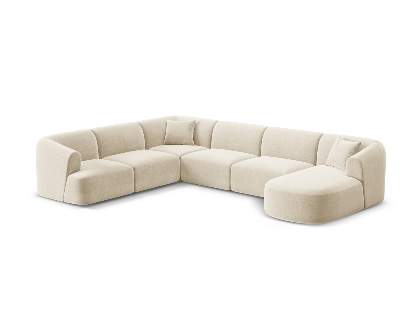 Cosmopolitan Design venstrevendt fløyelspanoramamodulhjørnesofa, "Campi", 7-seter, 330 × 255 × 70 cm, Vogue, svarte plastben