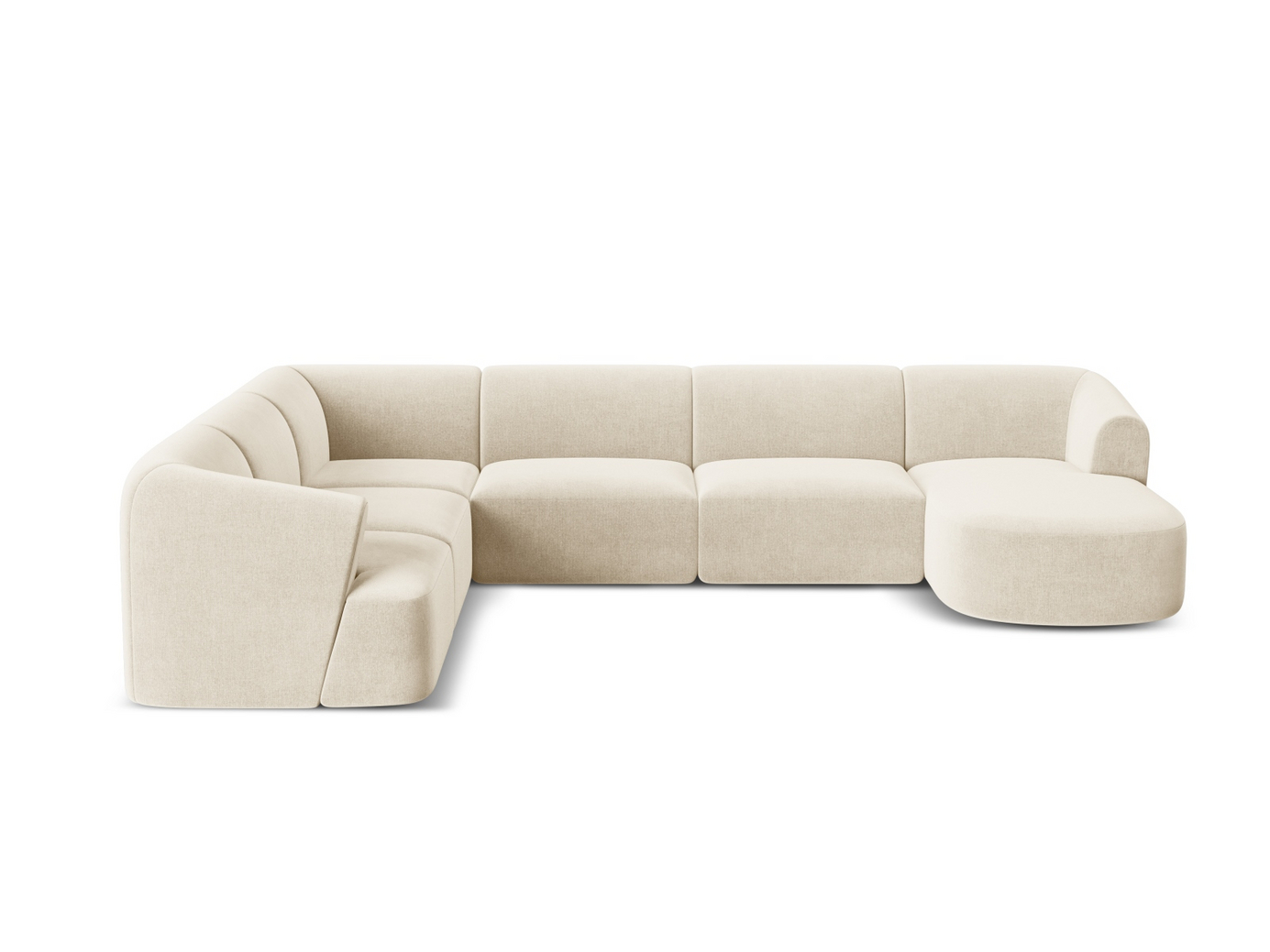 Cosmopolitan Design venstrevendt fløyelspanoramamodulhjørnesofa, "Campi", 7-seter, 330 × 255 × 70 cm, Vogue, svarte plastben