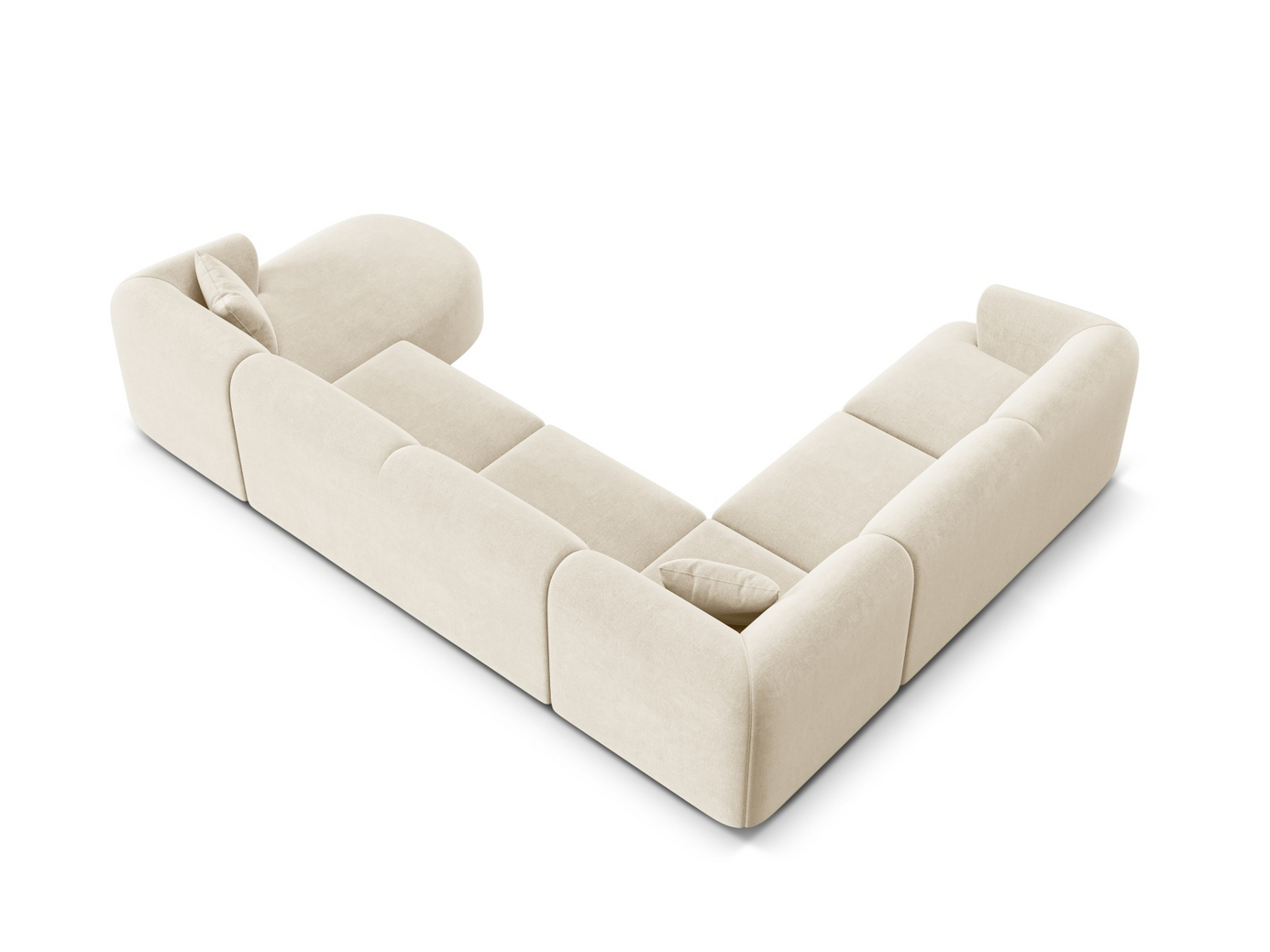 Cosmopolitan Design venstrevendt fløyelspanoramamodulhjørnesofa, "Campi", 7-seter, 330 × 255 × 70 cm, Vogue, svarte plastben