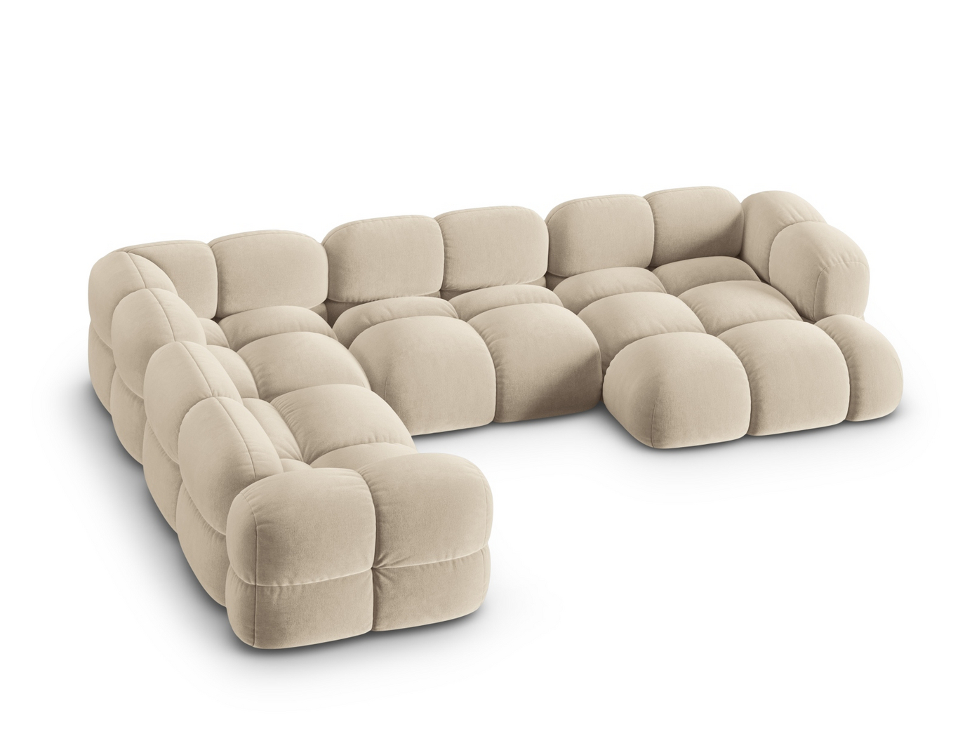 Cosmopolitan Design venstrevendt fløyelspanoramahjørnesofa, "Loretto", 5-seter, 345 × 250 × 68 cm, Vogue, svarte plastben