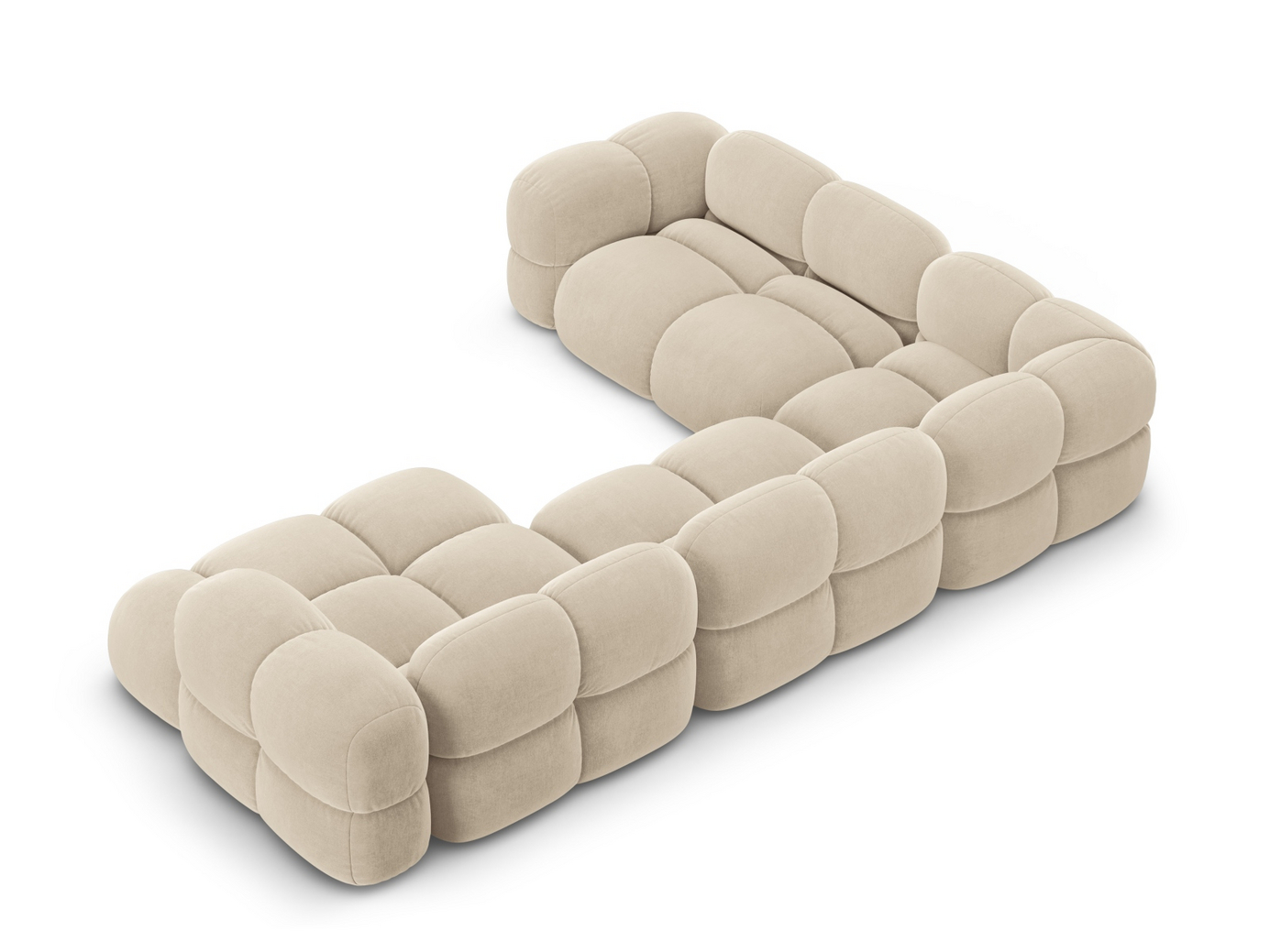 Cosmopolitan Design venstrevendt fløyelspanoramahjørnesofa, "Loretto", 5-seter, 345 × 250 × 68 cm, Vogue, svarte plastben