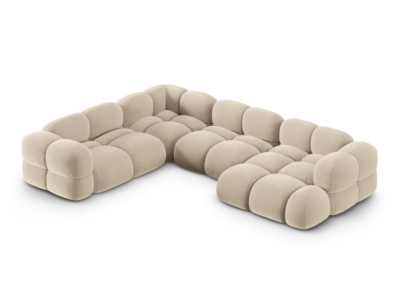 Cosmopolitan Design venstrevendt fløyelspanoramahjørnesofa, "Loretto", 5-seter, 345 × 250 × 68 cm, Vogue, svarte plastben