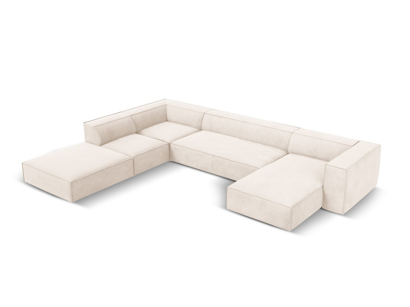 Cosmopolitan Design venstrevendt panoramahjørnesofa, "Turin", 6-seter, 365 × 270 × 68 cm, Rosario, ben i svart bøk