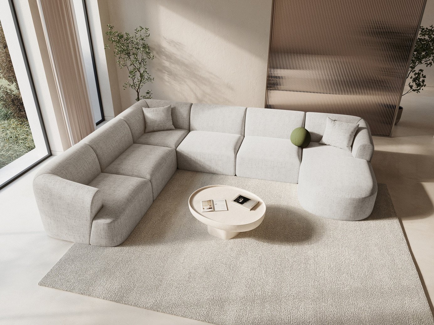 Cosmopolitan Design venstrevendt panoramamodulhjørnesofa, "Campi", 7-seter, 330 × 255 × 70 cm, Moly, svarte plastben