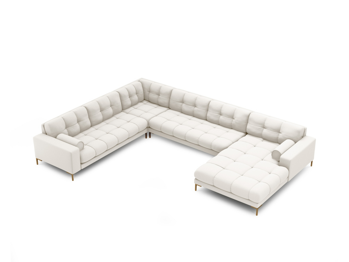 Cosmopolitan Design venstrevendt panoramahjørnesofa, "Bali", 7-seter, 327 × 256 × 75 cm, Neve, gullfargede metallben