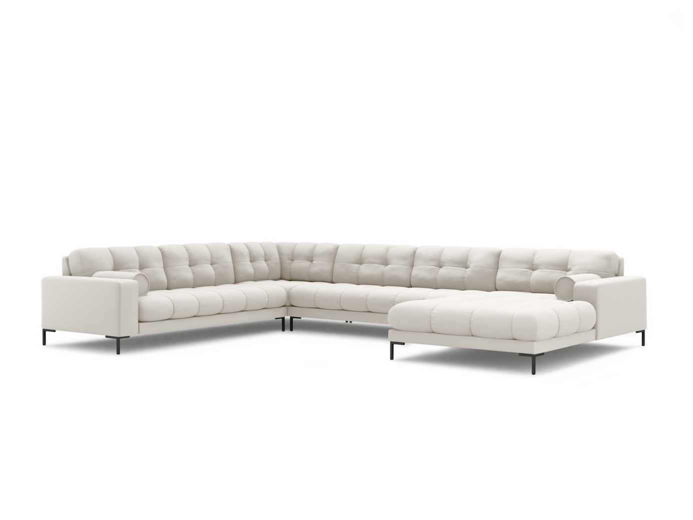 Cosmopolitan Design venstrevendt panoramahjørnesofa, "Bali", 7-seter, 327 × 256 × 75 cm, Neve, svarte metallben