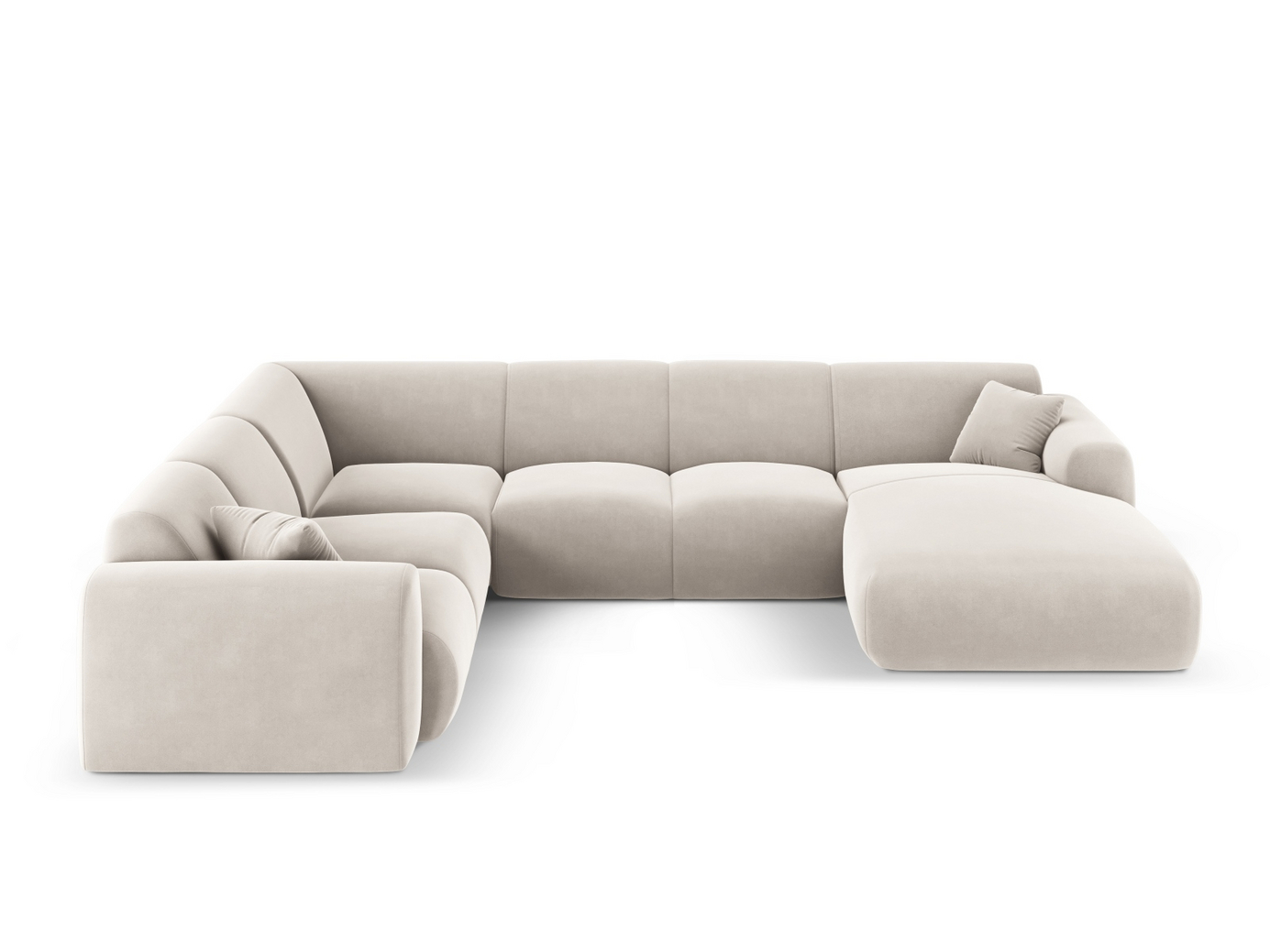 Cosmopolitan Design venstrevendt fløyelspanoramahjørnesofa, "Nolio", 6-seter, 342 × 252 × 72 cm, Casino, svarte plastben