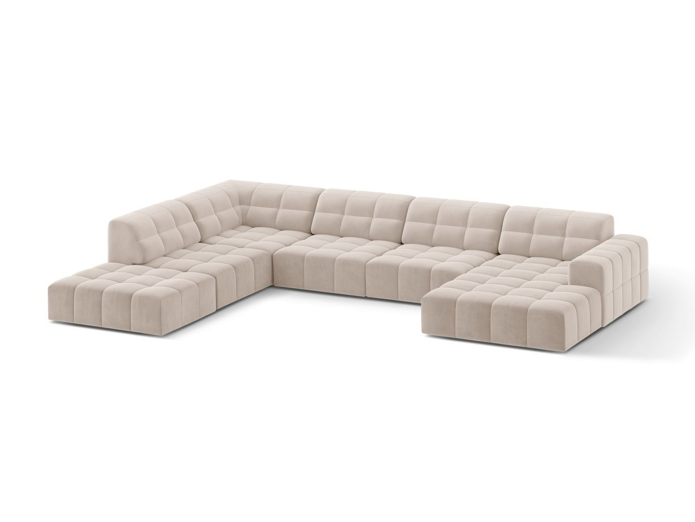 Cosmopolitan Design venstrevendt fløyelspanoramahjørnesofa, "Chicago", 7-seter, 375 × 263 × 78 cm, Venus, svarte plastben