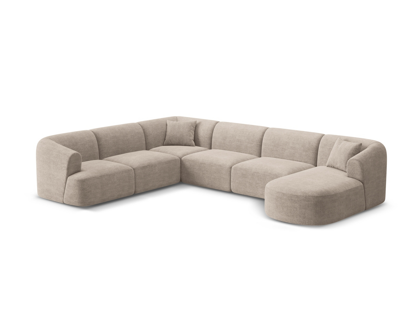 Cosmopolitan Design venstrevendt panoramamodulhjørnesofa, "Campi", 7-seter, 330 × 255 × 70 cm, Lincoln, svarte plastben