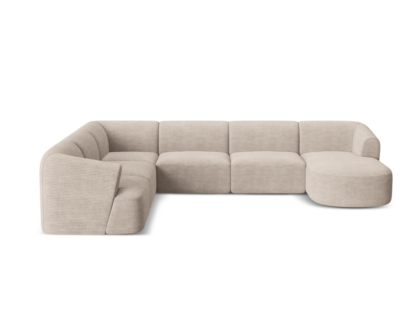 Cosmopolitan Design venstrevendt panoramamodulhjørnesofa, "Campi", 7-seter, 330 × 255 × 70 cm, Lincoln, svarte plastben