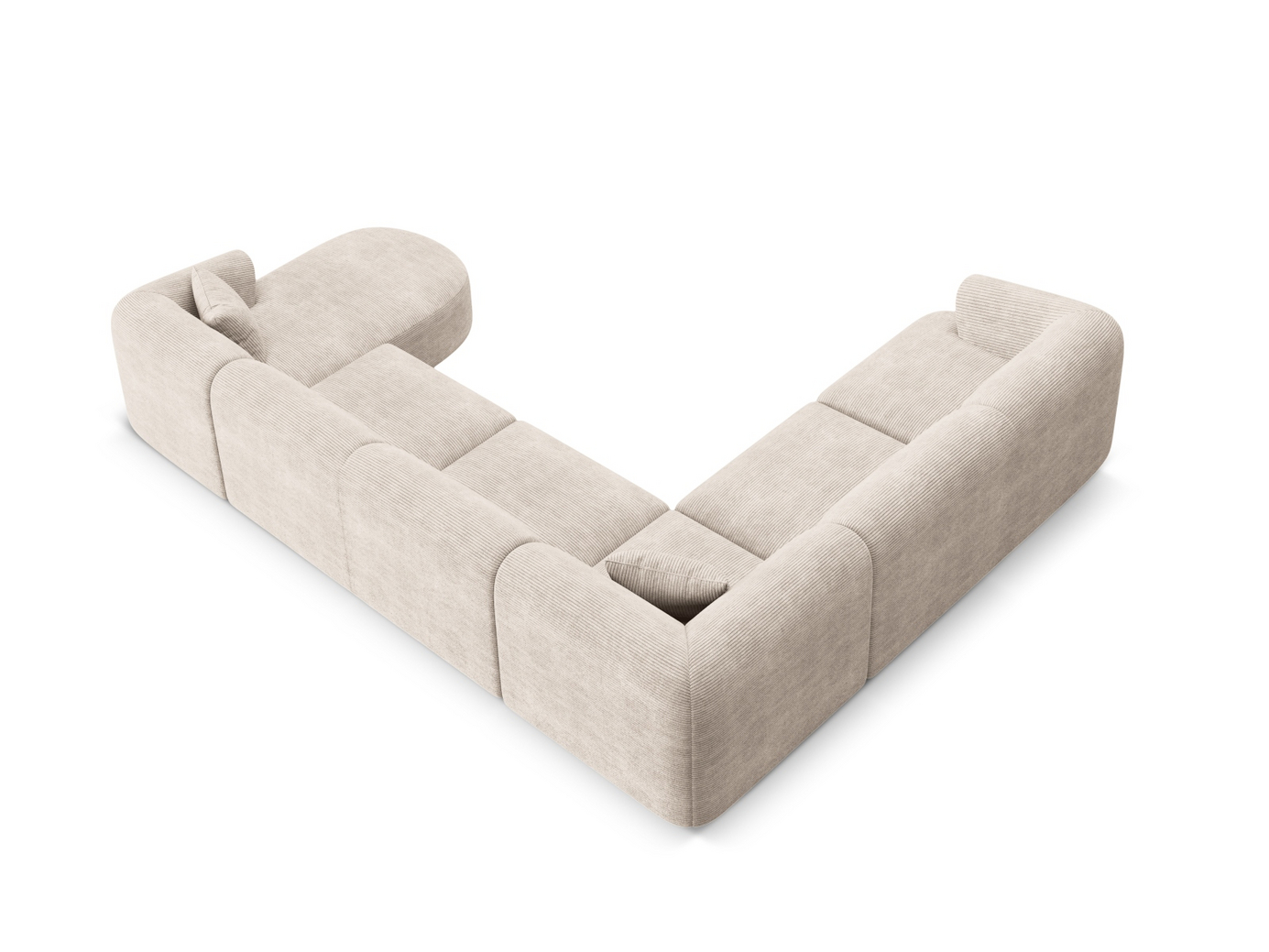 Cosmopolitan Design venstrevendt panoramamodulhjørnesofa, "Campi", 7-seter, 330 × 255 × 70 cm, Lincoln, svarte plastben