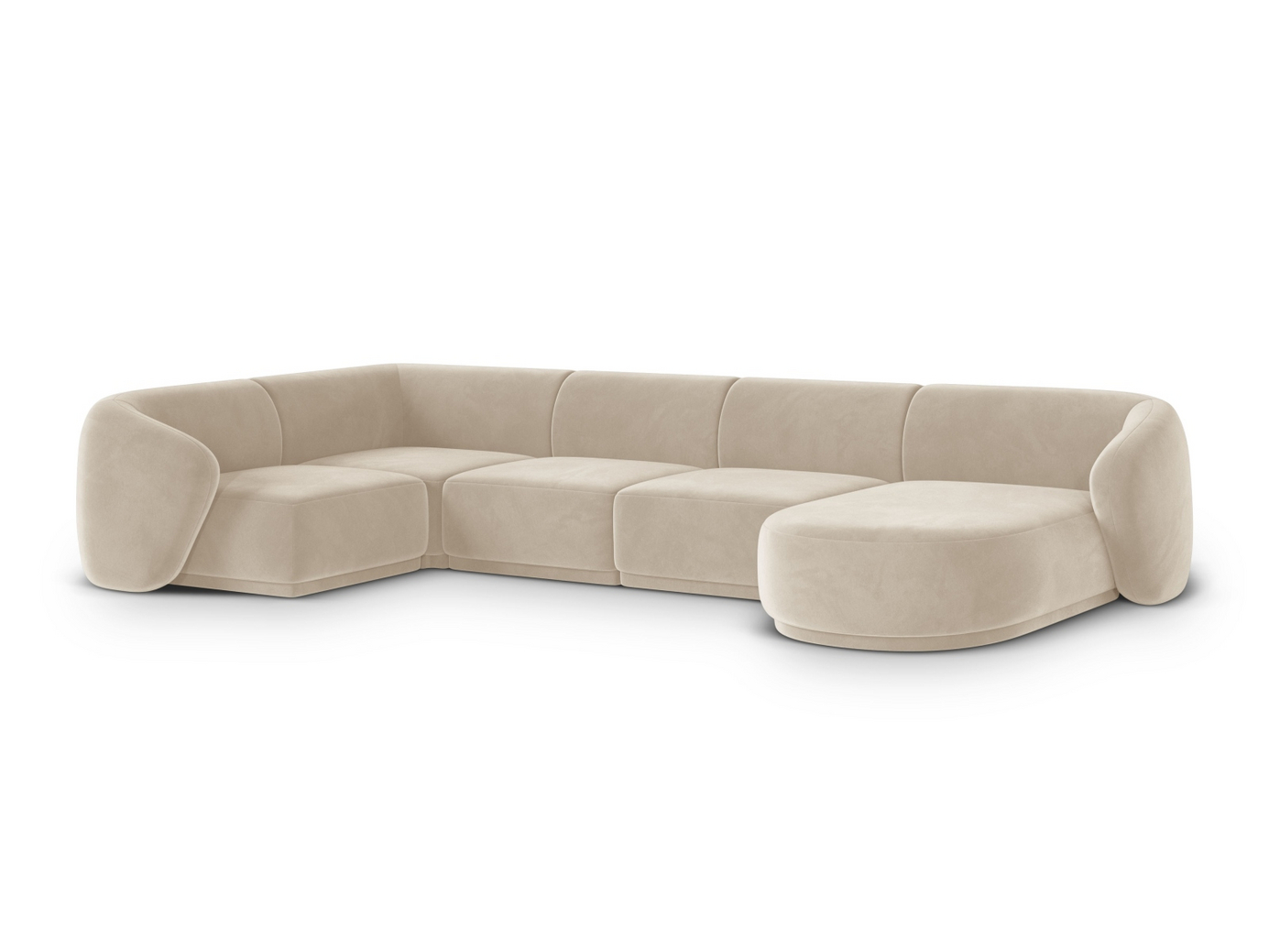 Cosmopolitan Design venstrevendt fløyelspanoramahjørnesofa, "Gomera", 6-seter, 336 × 166 × 74 cm, Salvador, svarte plastben