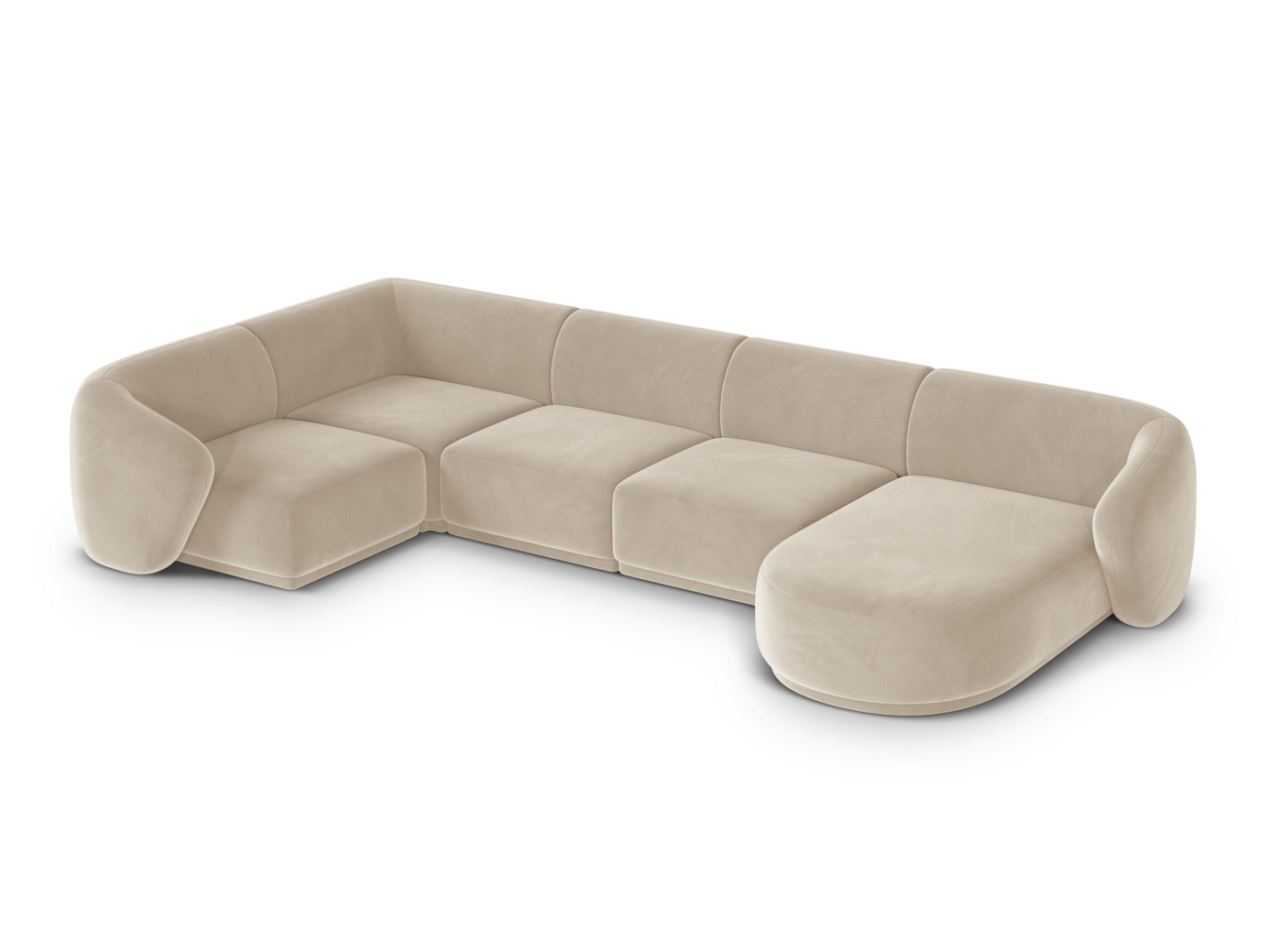 Cosmopolitan Design venstrevendt fløyelspanoramahjørnesofa, "Gomera", 6-seter, 336 × 166 × 74 cm, Salvador, svarte plastben