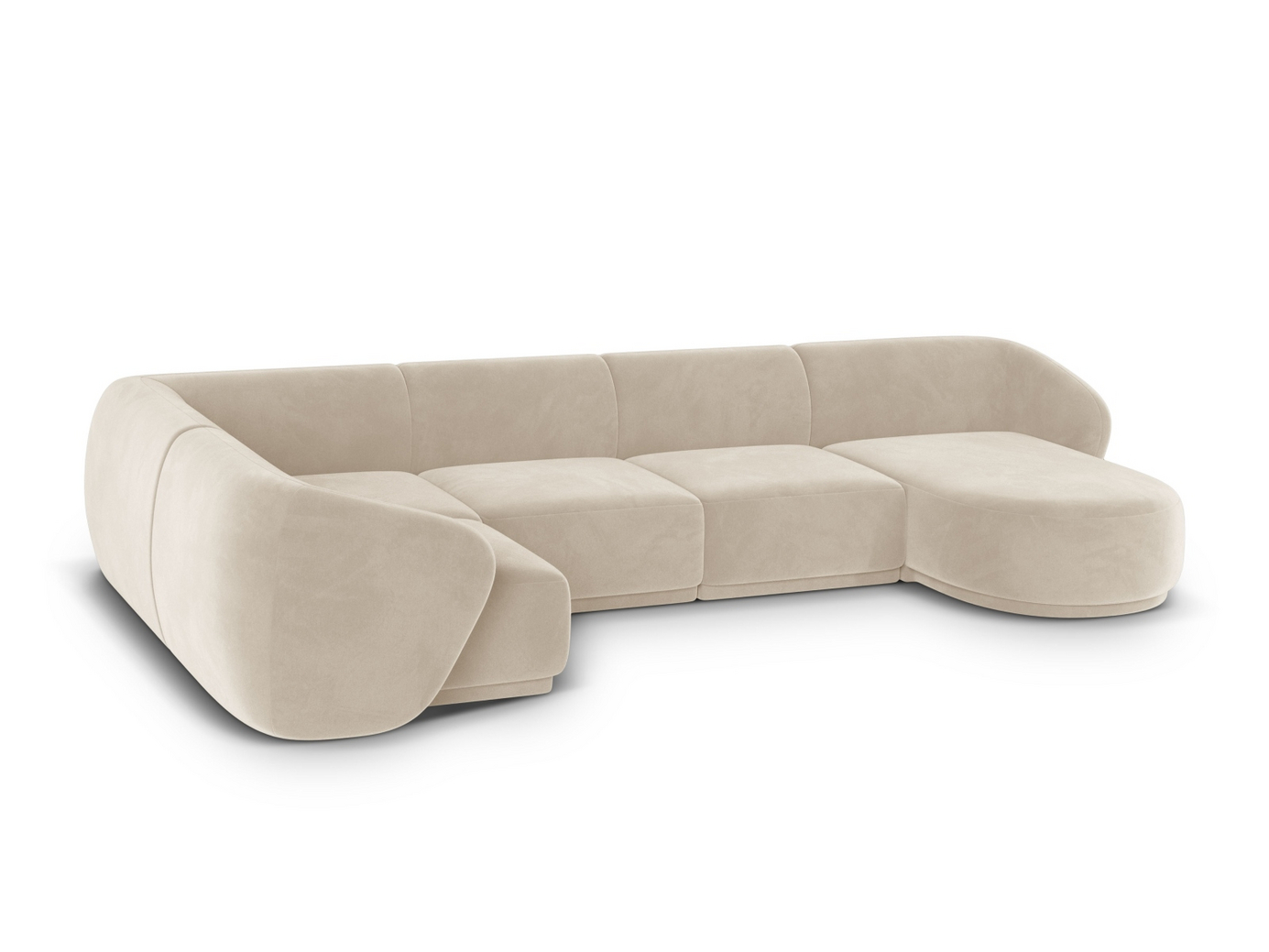 Cosmopolitan Design venstrevendt fløyelspanoramahjørnesofa, "Gomera", 6-seter, 336 × 166 × 74 cm, Salvador, svarte plastben