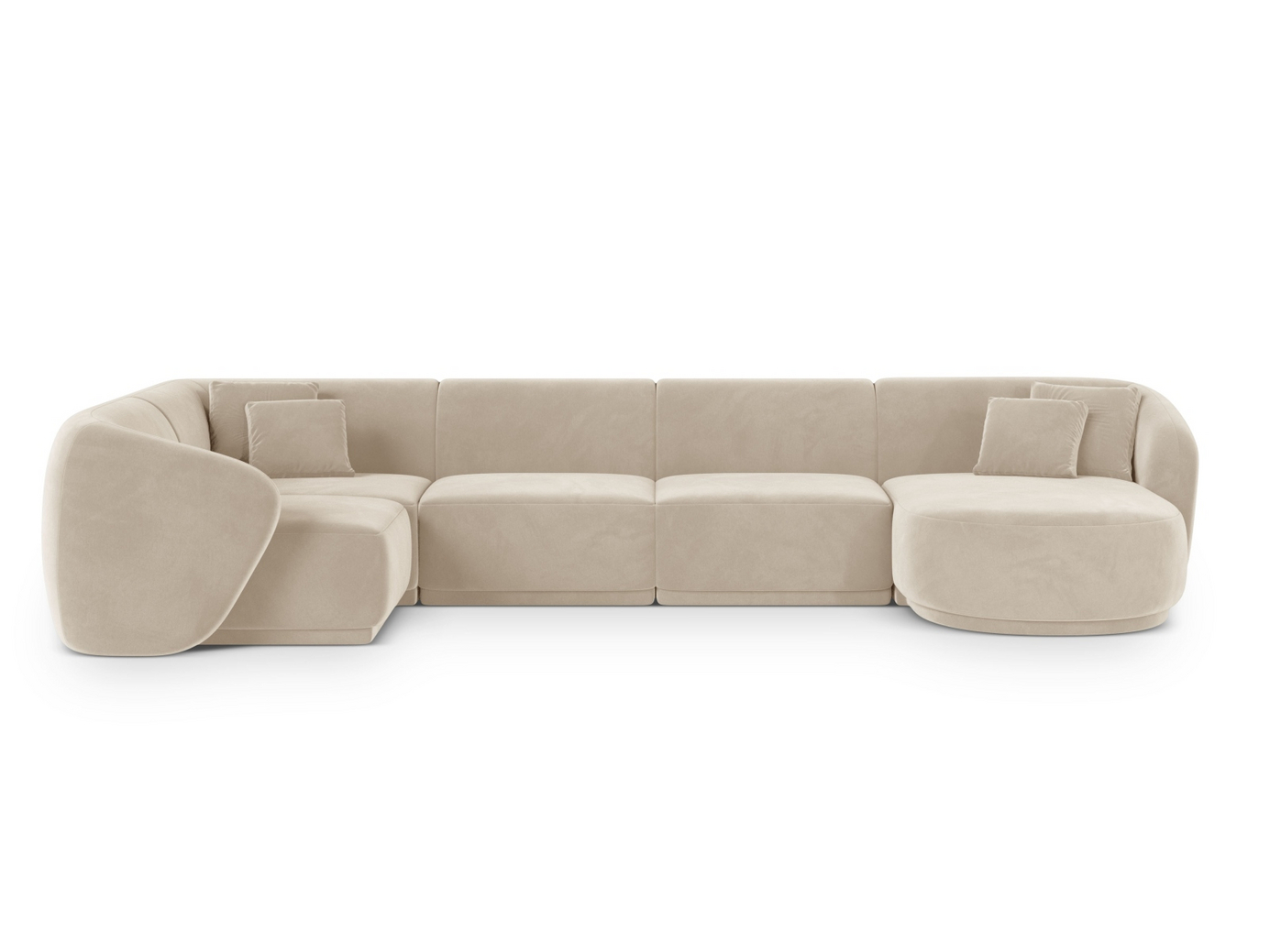 Cosmopolitan Design venstrevendt fløyelspanoramahjørnesofa, "Gomera", 6-seter, 336 × 166 × 74 cm, Salvador, svarte plastben