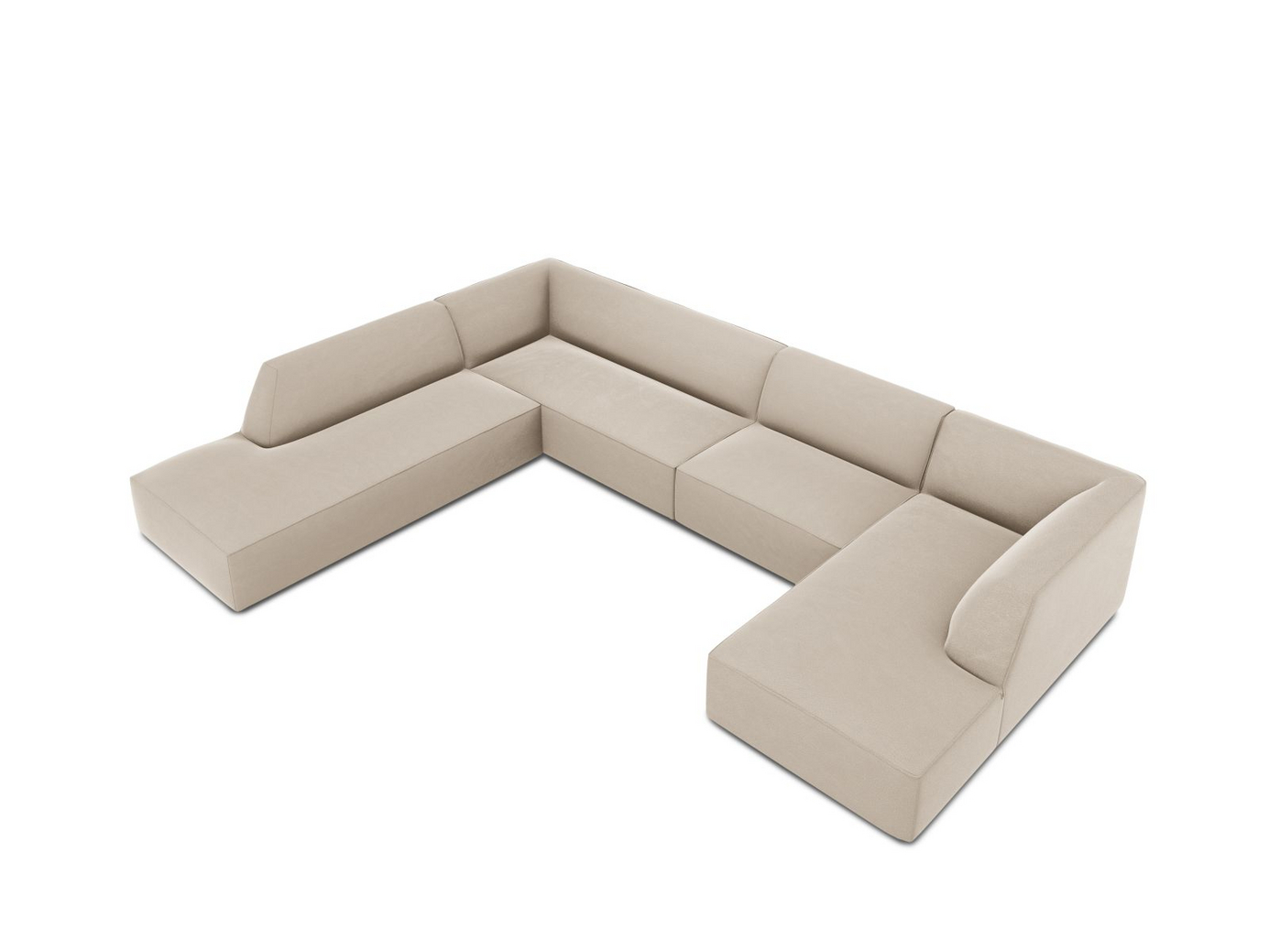 Cosmopolitan Design venstrevendt fløyelspanoramahjørnesofa, "Siena", 7-seter, 366 × 273 × 69 cm, Salvador, svarte plastben, Variant UL_44