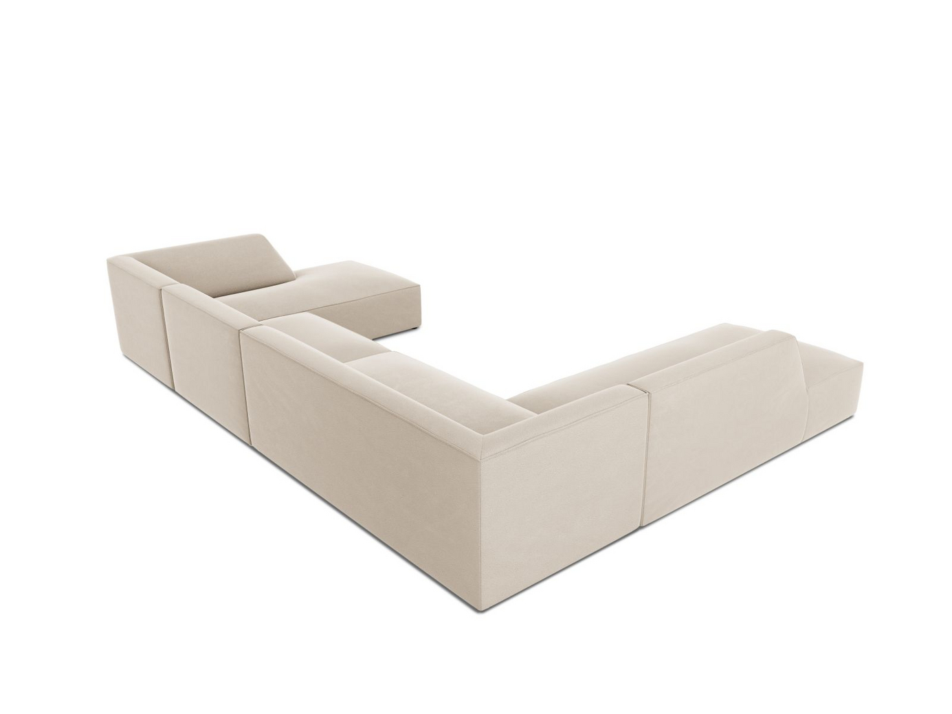 Cosmopolitan Design venstrevendt fløyelspanoramahjørnesofa, "Siena", 7-seter, 366 × 273 × 69 cm, Salvador, svarte plastben, Variant UL_44