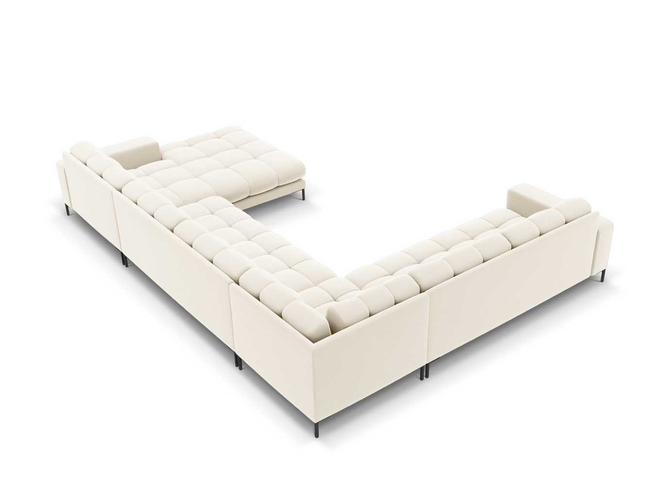 Cosmopolitan Design venstrevendt fløyelspanoramahjørnesofa, "Bali", 7-seter, 327 × 256 × 75 cm, Bluvel, svarte metallben